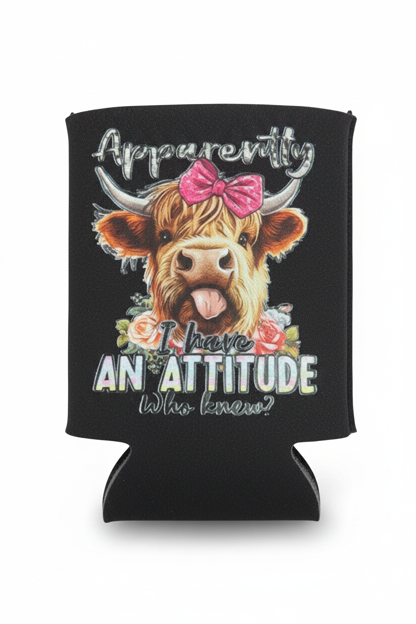 Apparently I Have An Attitude Highland Cow Koozie